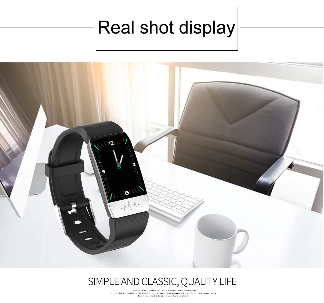 T1S Smart Watch Band With Temperature Measure ECG Heart Rate Blood Pressure Monitor Weather Forecast Drinking Remind Wristband