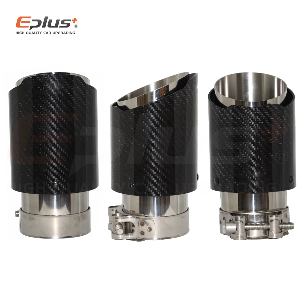 Exhaust Muffler Tip,Exhaust Pipe Muffler,Exhaust Trim Pipe Car Glossy Carbon Fibre for Akrapovic Universal Silver Stainless