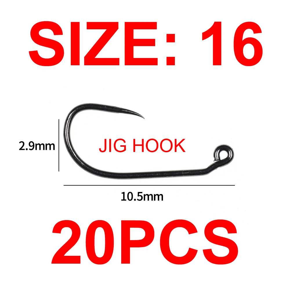 20pcs Fly Fishing Hooks Premium Barbless Fly Tying Jig Nymph Hook 60 Degree  Forged Black Nickle Finish 10 12 14 16