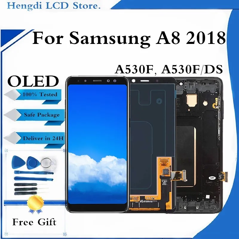 Для A530 экран с рамкой для Samsung Galaxy A8 2018 ЖК-дисплей сенсорный дигитайзер в сборе