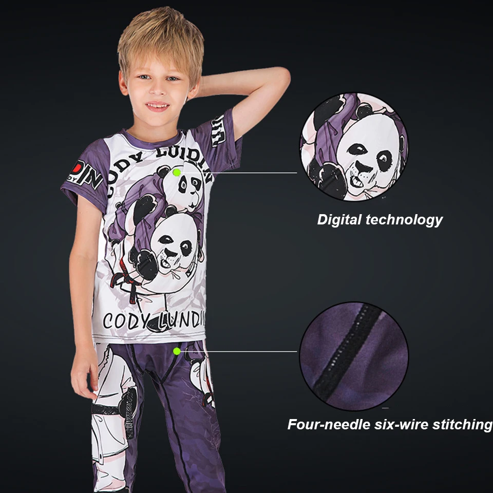 Skup Boks MMA Rashguard Jiu Jusit zestawy dla dzieci MMA koszulki + spodnie z krótkim rękawem Muay Thait dla dzieci sportowe siłownia bjj Fightwear