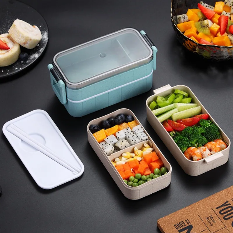Здоровая коробка для обеда 2 слоя микроволновой коробки для обедов бенто микроволновая посуда контейнер для хранения еды ланчбокс для студентов