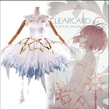 

New Limited Card Captor Sakura Clear Card OP Ver Angel Cosplay Costume White Snow Wedding party Dress