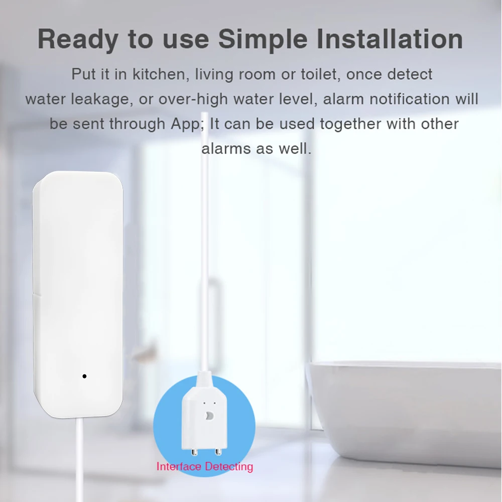 JVSISM Smart WiFi Water Leak Sensor Alarm Tuya App Control Home Security System Independent Overflow Water Leak Sensor 