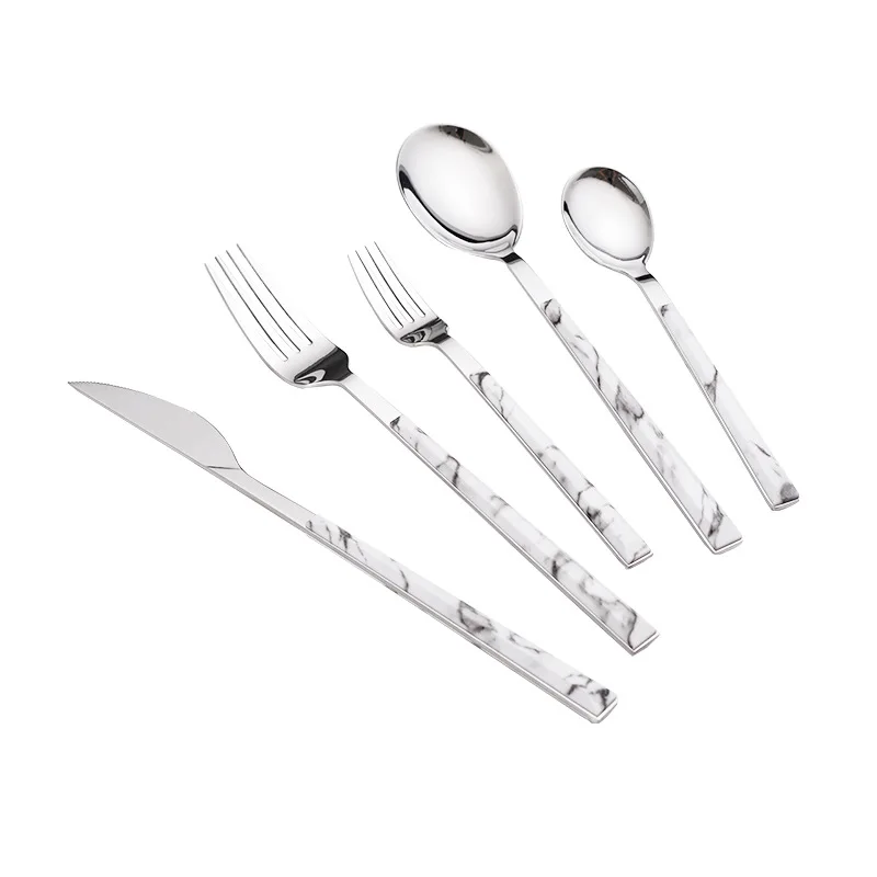 1Pc Stainless Steel Dinnerware Upscale Marble Handle Silver Western Tableware Knife Dessert Fork Spoon Flatware Kitchen Utensils