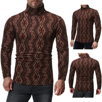 

2019 Ouma Men Hollow out Christmas National Style High Collar T-shirt Gt11 People