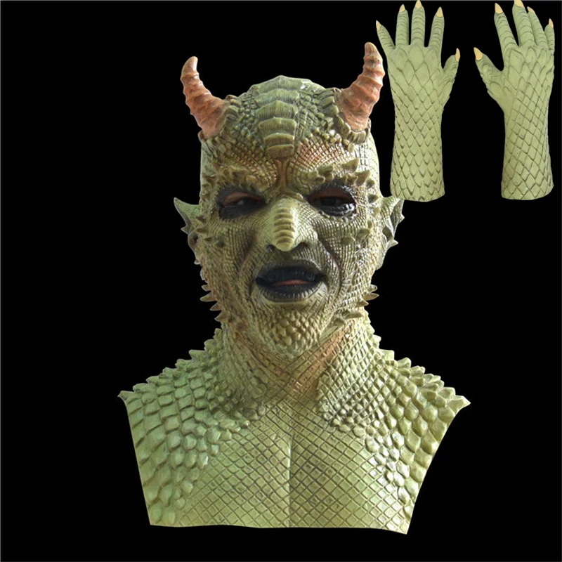 Mask with Gloves3 Латексная белиальная маска демона костюм для косплея дьявол маски с перчатками Хэллоуин вечерние реквизит - Цвет: Mask with Gloves3
