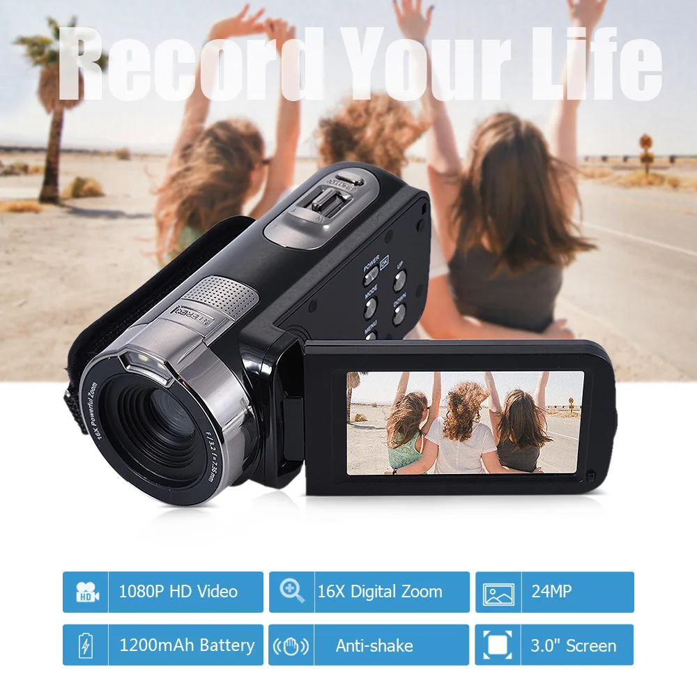 HDV-302P 3.0 Inch LCD Screen Full HD 1080P 15FPS 24MP 16X Digital Camera Anti-shake Digital Video DV Camera Camcorder