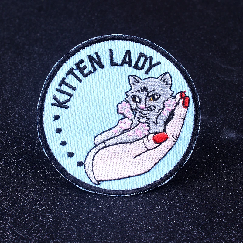 

Pulaqi Hippie Cat Patch Cartoon Round Badges Applique Stripe Rock For Clothes Embroidered Patches For Clothing Stickers Clothes