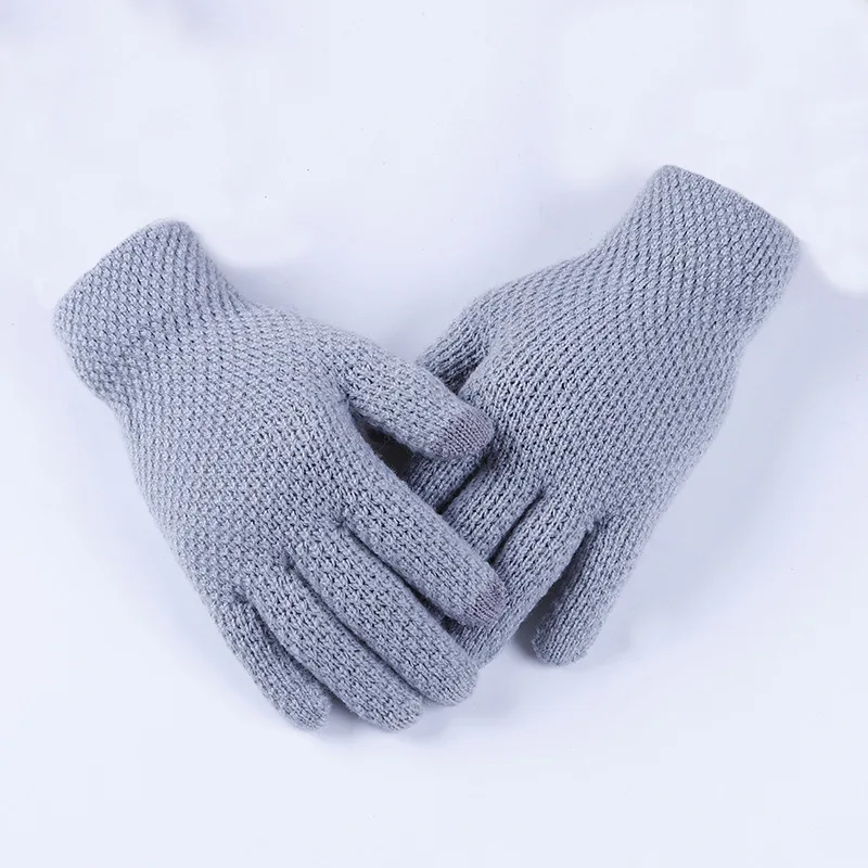 Трикотажные Перчатки мужские Сенсорный экран перчатки женские зимние тёплые вязаные варежки для девочек и мальчиков, сезон зима Перчатки сенсорный Экран зимние теплые варежки - Цвет: Gray