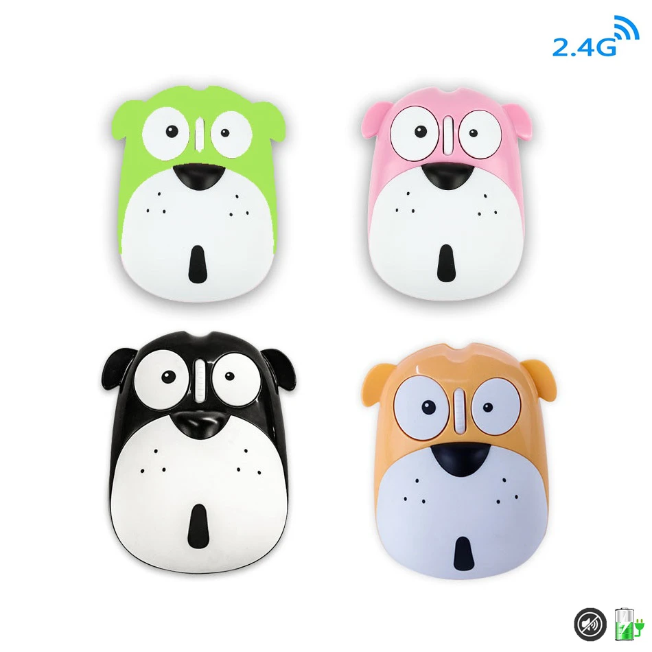 

Rechargeable Wireless Silent Mouse Ergonomic USB Optical Computer Mause Cute Cartoon Animal Dog Shape Pink PC Mice For Kid Girl