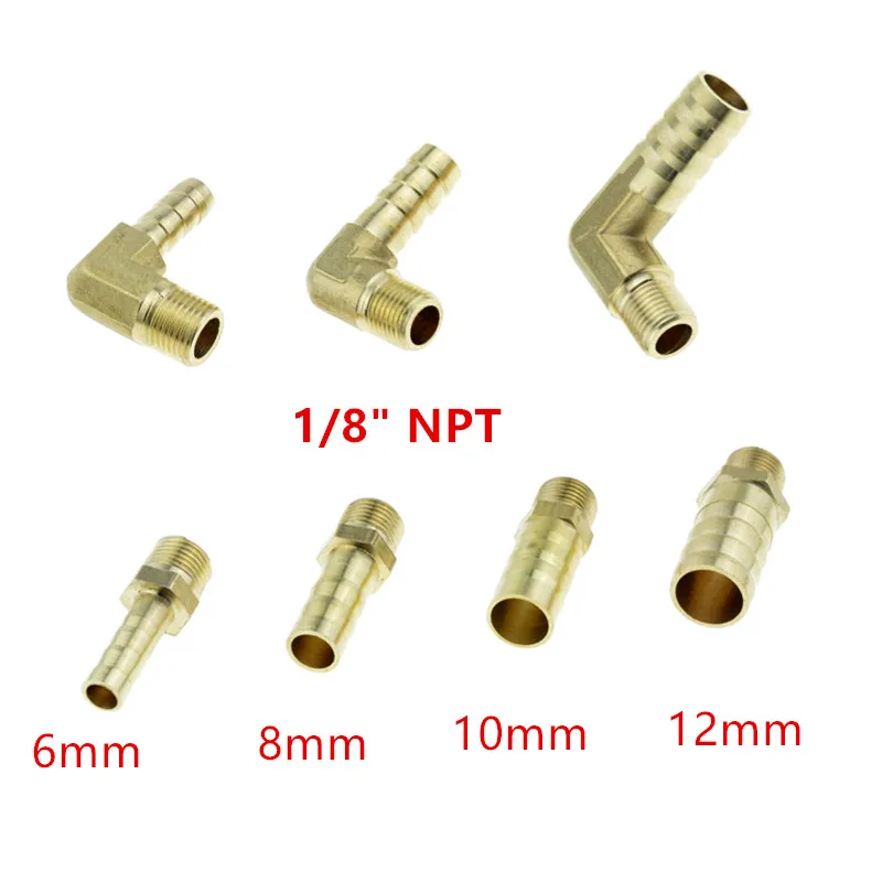 Straight Or Elbow Brass Hose Pipe Fitting 6mm 8mm 10mm 12mm Barb Splicer 1/8" NPT Male Thread Copper Barbed Coupling Connector