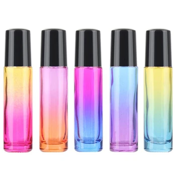

Gradient Ball Bottle 5Pcs 10Ml Thick Glass Roll On Essential Oil Empty Parfum Bottles Roller Ball 5 Colors Bottle With Black Cov