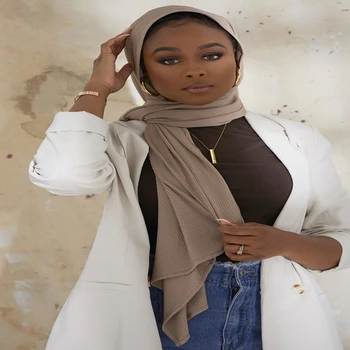 

Bandana women muffler solid scarf Hi-Q basic Malaysia muslim headscarf Stretch ribbed jersey Islamic breathable hijab 6pcs/lot