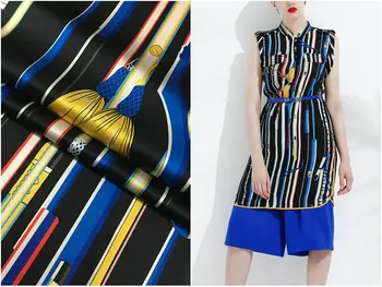 

European and American brand vertical chain printed fabric 22mm heavy silk stretch satin fabric natural silk dress shirt fashion