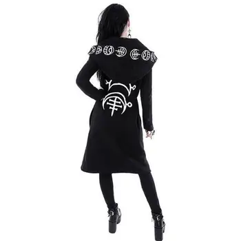 

Long Sleeve Hood WomenSweatshirts Gothic Punk Moon Letter Print 2019 Autumn Black Jacket Zipper Coat Casual manteau femme 10.7