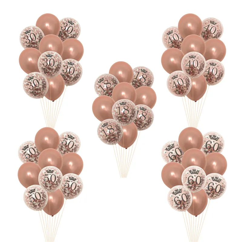 

10Pcs Rose Gold 12inch 16 18 21 30 40 50 60 Years Old Confetti Balloons Adult Birthday Party Decor 30th 40th 50th 60th Supplies