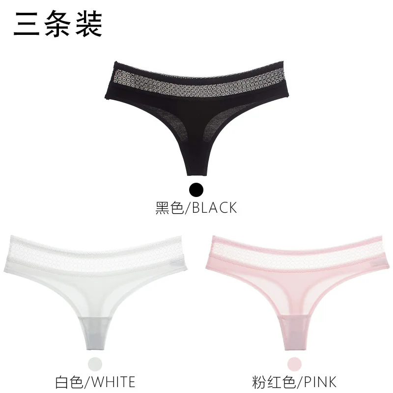 3Pcs Pure Cotton Soft Women's Sexy Lace Panties Thongs G Strings Seamless Underwear Women Panty Briefs Bikini Cotton Crotch - Цвет: Бургундия