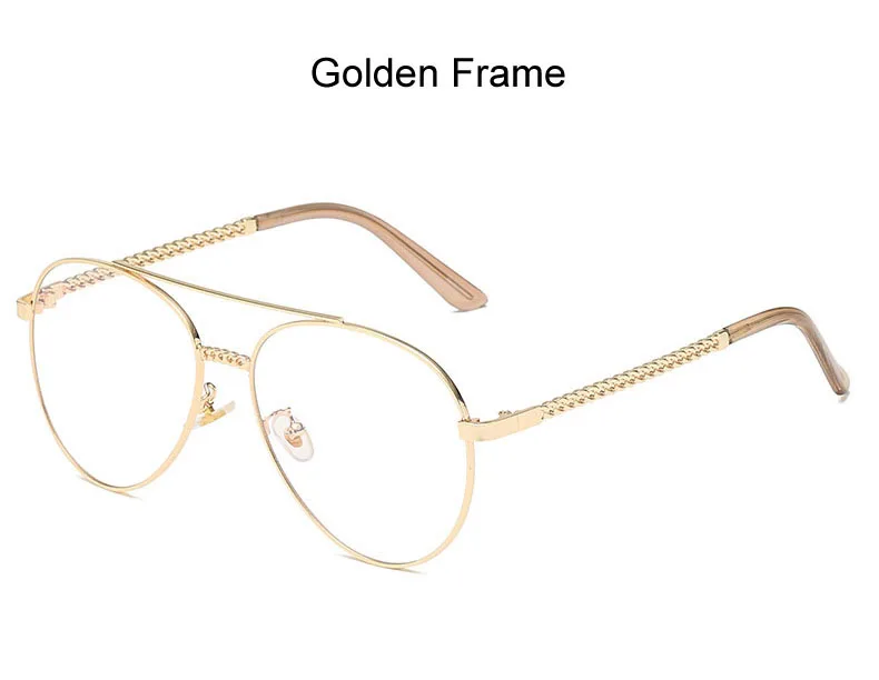 Унисекс золотая цепь очки пилота оправа прозрачные линзы очки ретро классические авиационные металлические очки оправа для мужчин и женщин