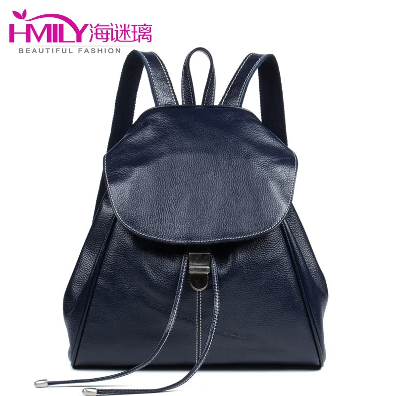 

Hai mi li New Style Full-grain Leather WOMEN'S Backpack Fashion Drawstring Buckle Female Backpack Three-Color Selectable