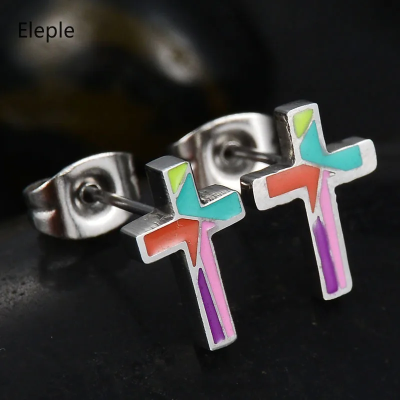 

Eleple Cross Ear Nails Titanium Steel Coloured Enamel Multicolor Earrings for Female Fashion Ear Jewelry Manufacturer S-E96