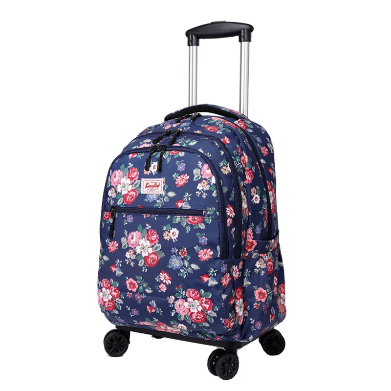 Women Flower Travel Trolley Bags Travel Luggage Trolley Backpacks Bags with Wheels Oxford Rolling Wheeled Luggage Backpack Bags - Цвет: 8