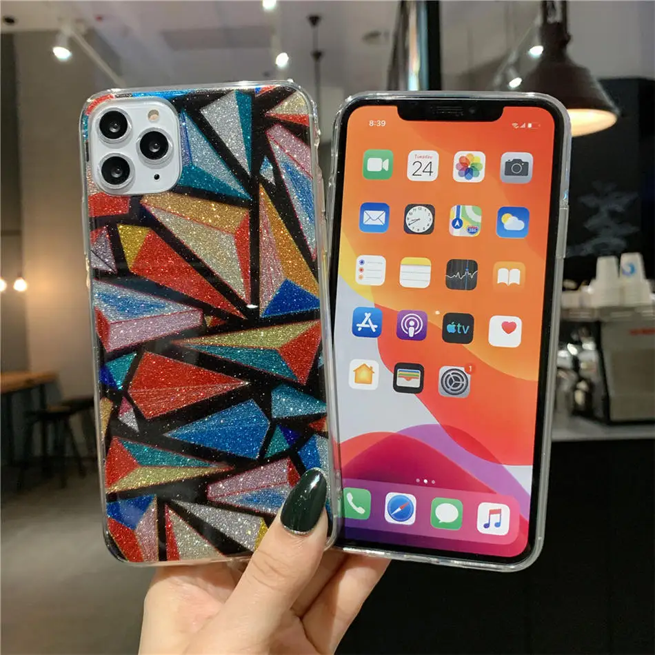 USLION геометрический блеск Bling Star чехол для телефона для iPhone 11 Pro Max X XS XR Xs Max Жесткий PC задняя крышка для iPhone 6 6s 7 8 Plus