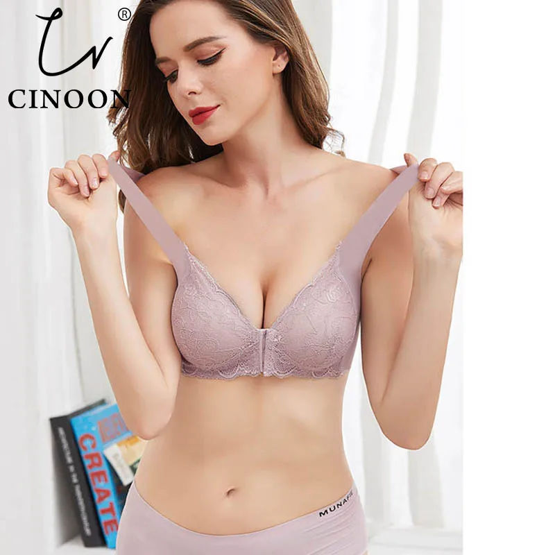 

CINOON New Plus Size Bra Sexy Lace for Women's Bralette Front Closure Lingerie Wireless Comfortble Underwear Free Shipping