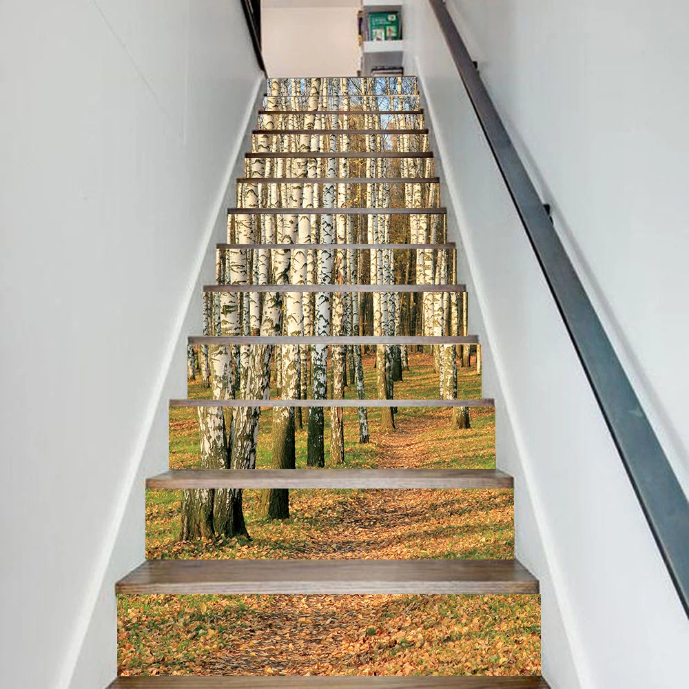 

13 шт./компл. Березовая лесная лестница, настенные наклейки для комнаты, лестницы, украшение, шаг, пол, кожура и палка, съемные деревья, обои