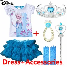 Платье Принцессы Диснея коллекция года, одежда для детей платье с короткими рукавами для девочек с рисунком «Холодное сердце» Одежда для выступлений «Анна» летнее платье-пачка для девочек, новинка