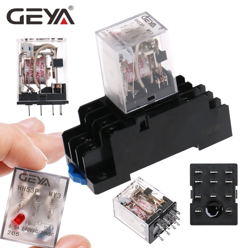 GEYA 11Pins Mini Relay DC5V DC12V DC24V AC110V AC220V HH53P 5A Miniature Electromagnetic General Purpose Relay