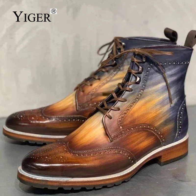 

YIGER NEW Men's Martins retro boots man Spring and Autumn Color boots men's lace-up casual Bullock boots male Ankle boots 0427