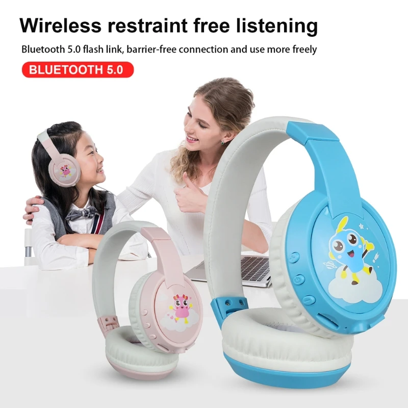 Stereo Wired and Bluetooth Music Headphone Built in Aux Microphone Kids Foldable TF Card Online Class