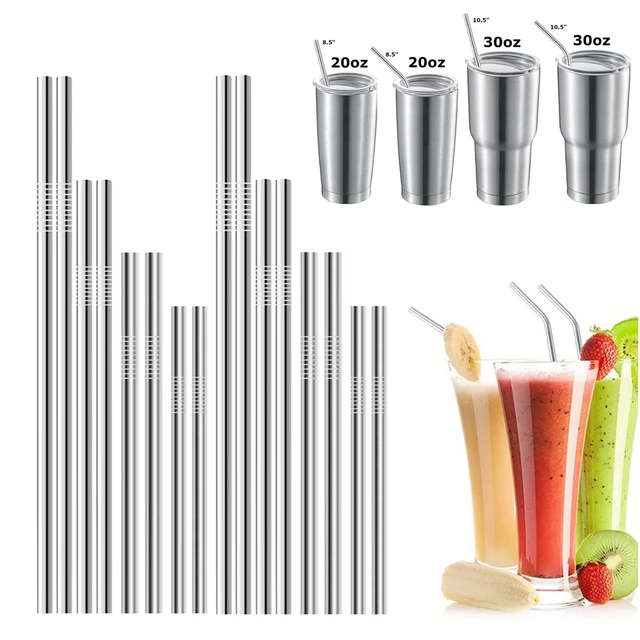 20 Long Reusable Hard Plastic Drinking Straws, Medium Width + Sturdy  Cleaning Br