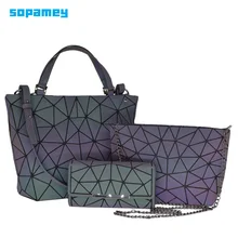 Новинка, Женская сумочка, роскошная сумка на плечо, набор, складная сумка через плечо, женская сумочка и кошелек для женщин, светящаяся Геометрическая Сумка-тоут