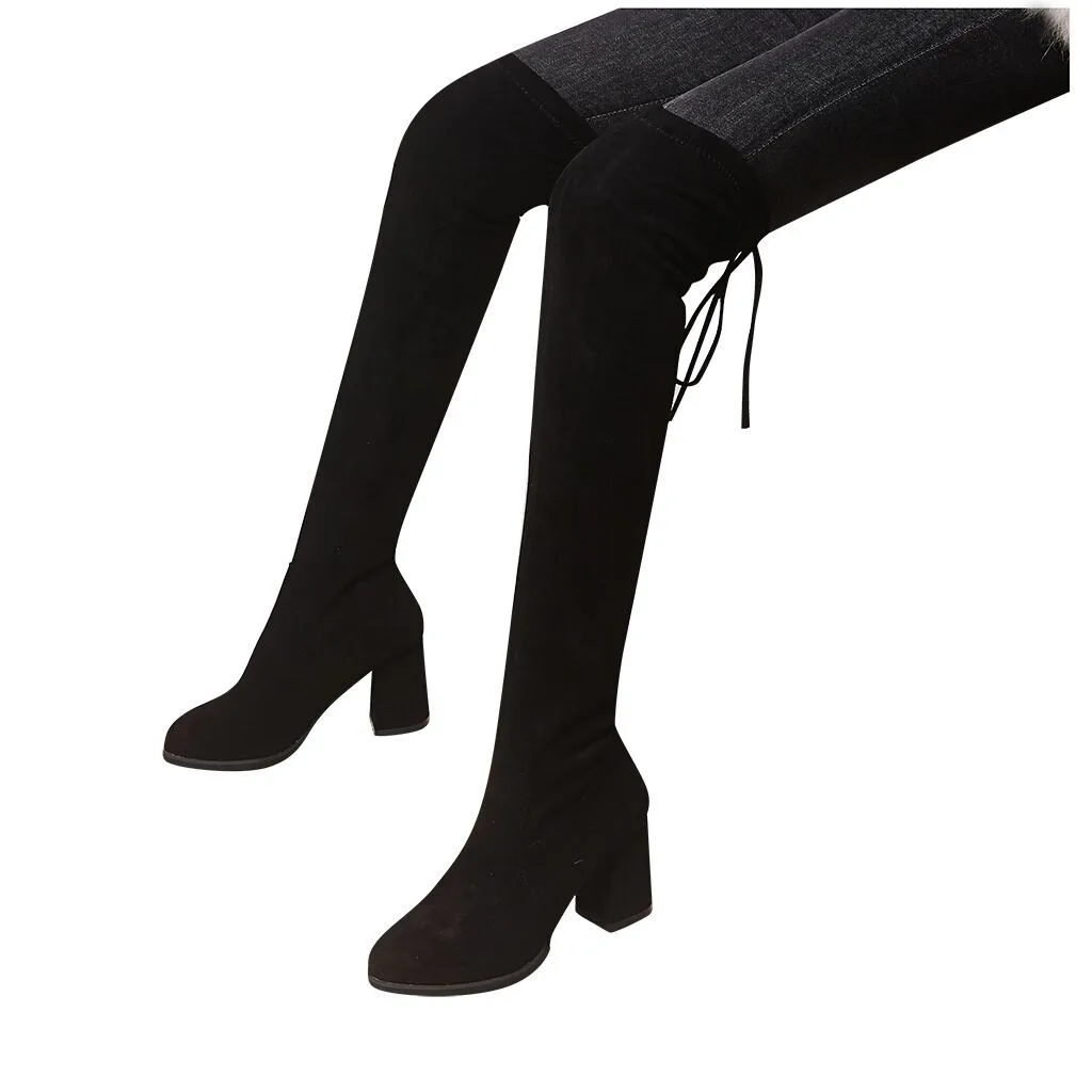 Модные женские длинные носки без пятки зимние замшевые высокие сапоги выше колена женские вечерние Клубные пикантные замшевые сапоги до бедра на высоком каблуке