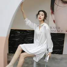 Новинка весны, Свободная Женская атласная пижама большого размера, Сексуальная рубашка с открытой спиной, ночная рубашка