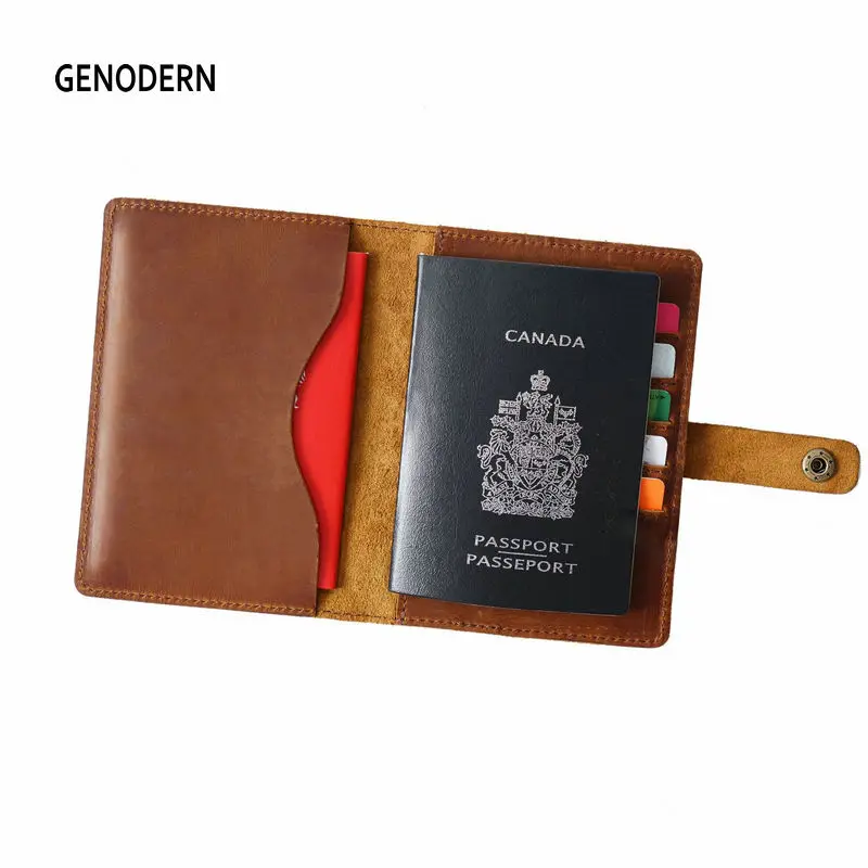 GENODERN Crazy Horse Skin Retro Passport Covers Genuine Leather Passport Bag Vintage Simple Passport Holder Travel Wallets