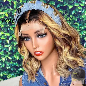 

Honey Blonde Body Wave Short Bob Wigs Brazilian Human Hair Wigs Pre Plucked Hairline Natural Lace Part Wigs For Black Women