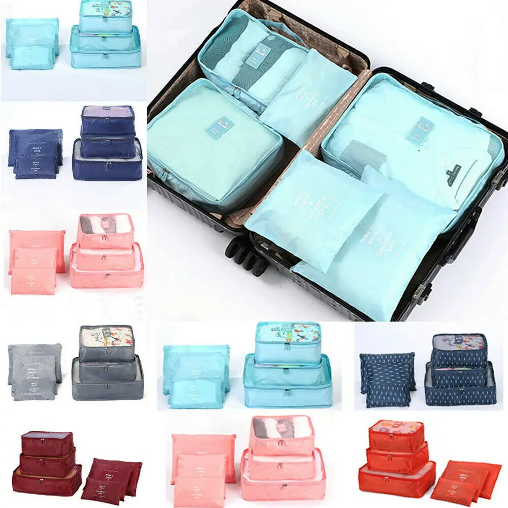 6 шт. различных размеров куб дорожные сумки для багажа дорожные сумки для упаковки одежды носки обувь органайзер для макияжа дорожные сумки
