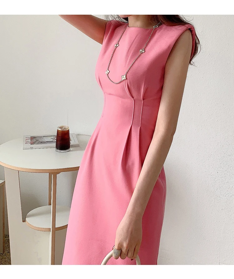 Summer Office Lady Casual Wear Dress Women Solid Formal Slim Dress Female Bodycon Slevessless Vestdios