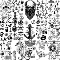 Anchor Pirate Skull Temporary Tattoos For Women Adult Men Kids Boy Astronaut Ship Seahorse Fake Tattoo Neck Arm Hand Small Tatoo 1
