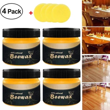 

4Pcs Wood Seasoning Beeswax Complete Solution Furniture Beeswax Care with Sponge