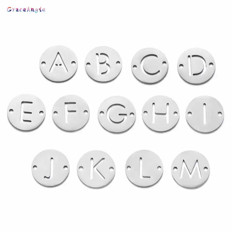 

GraceAngie 26pcs Stainless steel A-Z English Letters Connector Charms Round Alphabet Pendant Bracelet Jewelry DIY Accessory