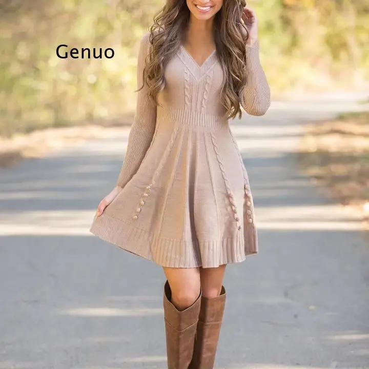

Knit Sweater Dress Women V-Neck Sexy Long Sleeve Loose Oversize Party Work Haikyuu Francais Autumn Winter Vestidos Streetwear