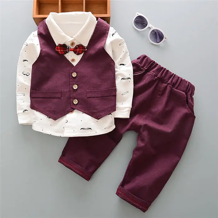 BibiCola/комплекты одежды для маленьких мальчиков, весенне-осенний хлопковый жилет+ рубашка+ штаны для малышей, спортивные костюмы из 3 предметов для маленьких мальчиков, костюмы для новорожденных - Цвет: picture color