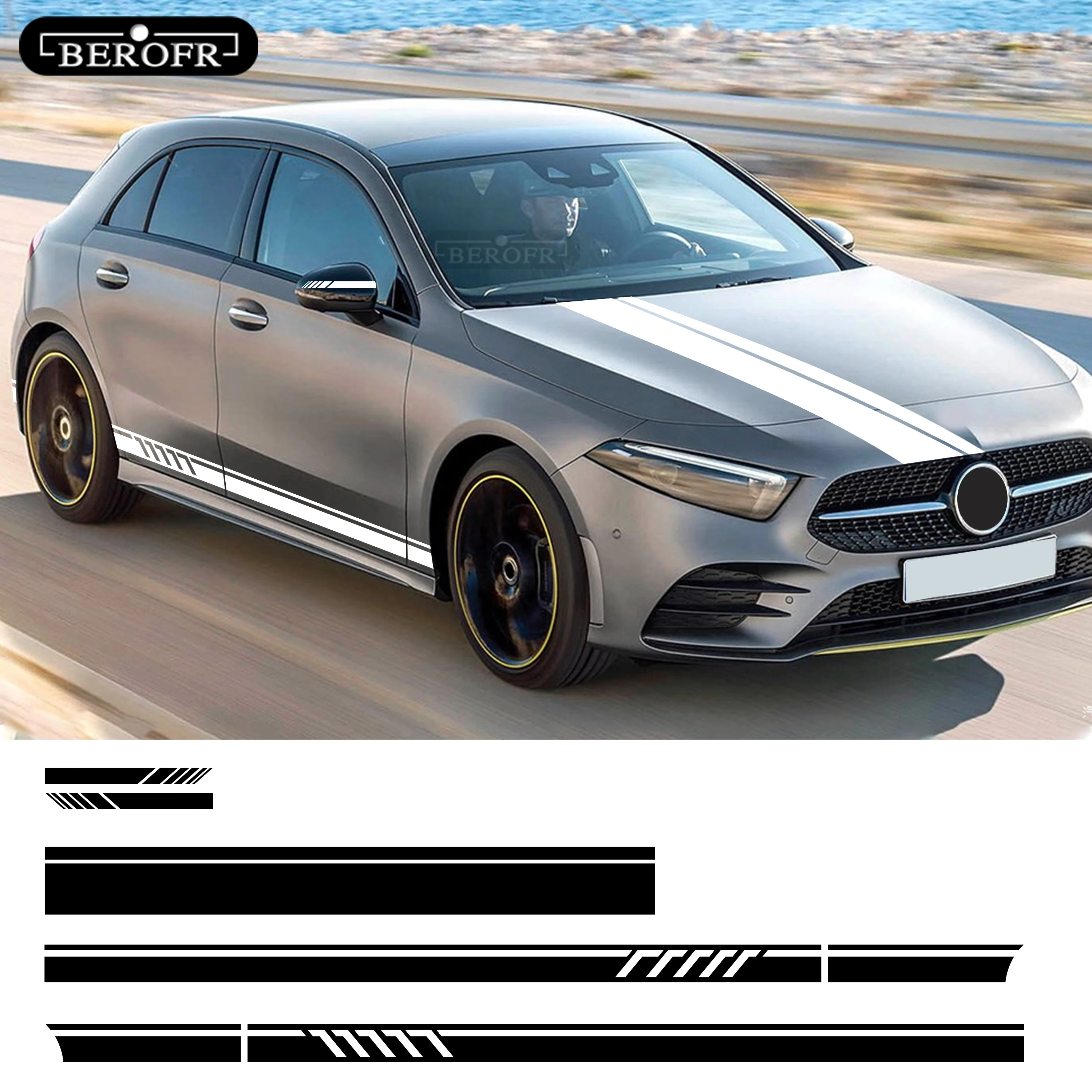 5 Pcs Edition 1 Car Hood Decal Side Stripes Skirt Bonnet Sticker For Mercedes Benz A Class W177 V177 A35 A45 A45S W176 AMG | Автомобили и