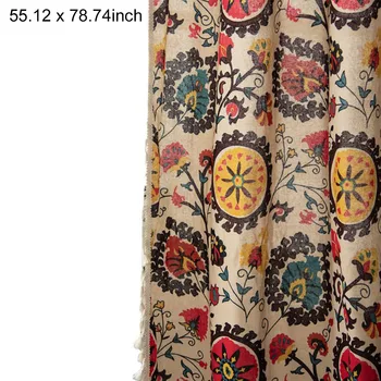 

Floral Printed Hotel Soft With Tassels Cotton Linen Living Room Window Bedroom Home Decor Shading Curtain Panel Hanging