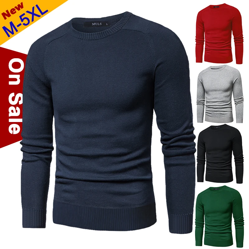 MuLS 2019 Sweater Pollovers Men Casual Cotton Knitted Sweater Jumper Pullover Round-Neck Knitwear Polo Jersey Men Plus Size 5XL