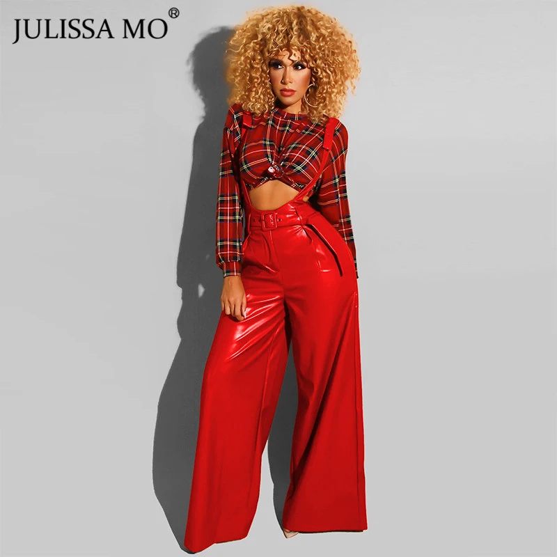 Женский комбинезон с широкими штанинами JULISSA MO из искусственной кожи красный